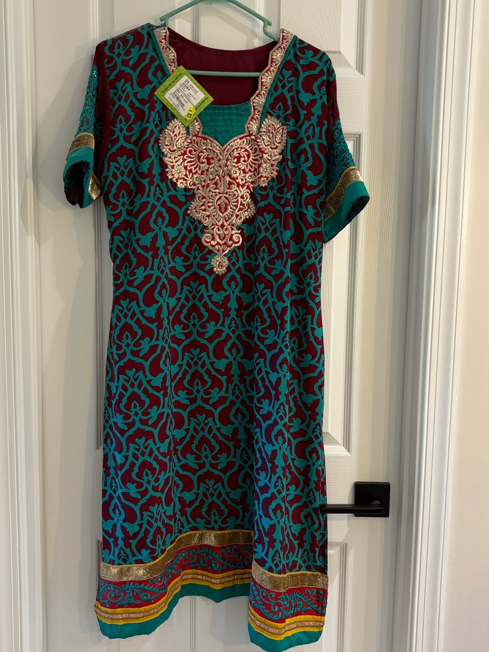 Turquoise and Burgundy Embroidered Salwar